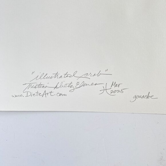 Illustrated Crab Original Gouache Painting 11x14in Mat Frame Ready Art - Picture 8 of 9